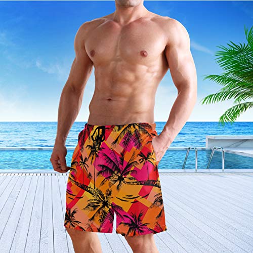 visesunny Tropical Palm Tree Hot Men's Swimtrunks Quick Dry Casual Mesh Lining Beach Board Shorts 5