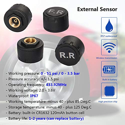 mewmewcat USB Android TPMS Sistema de monitoramento de pressão dos pneus Monitor de tensão Android S