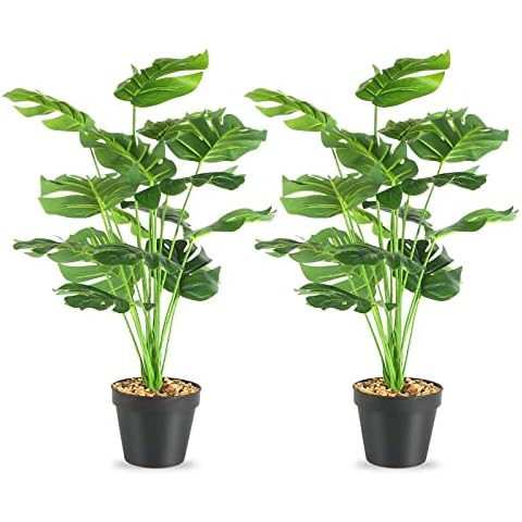 BELIHOME Künstlichen Monsterpflanzen, 2 Stücke Künstliche Tropische Monstera Pflanzen Grüne Blätter Cover