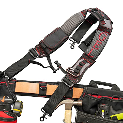 Image of MELOTOUGH Gel Padded Tool Belt Suspenders Work Belt Suspender Tool Belt Suspenders with Gel shoulder for Electrician,Contruction,Carpenter (Trigger Snap Hook with Red Color)