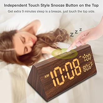 DreamSky Wooden Digital Alarm Clock for Bedroom - 7.7" Electric Clocks with USB Port, Large Numbers, Temperature, 0-100% Brightness Dimmer, Adjustable Alarm Volume, Snooze, 12/24H