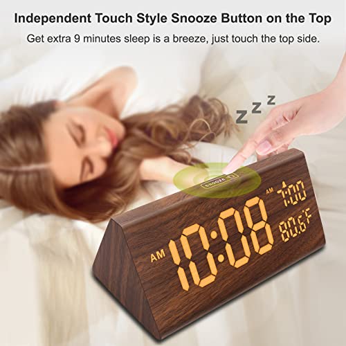Dreamsky Wooden Digital Alarm Clock For Bedroom - 7.7" Electric Clocks With 2 Usb Ports, Large Numbers, Temperature, 0-100% Brightness Dimmer, Adjustable Alarm Volume, Snooze, 12/24H #TOP2