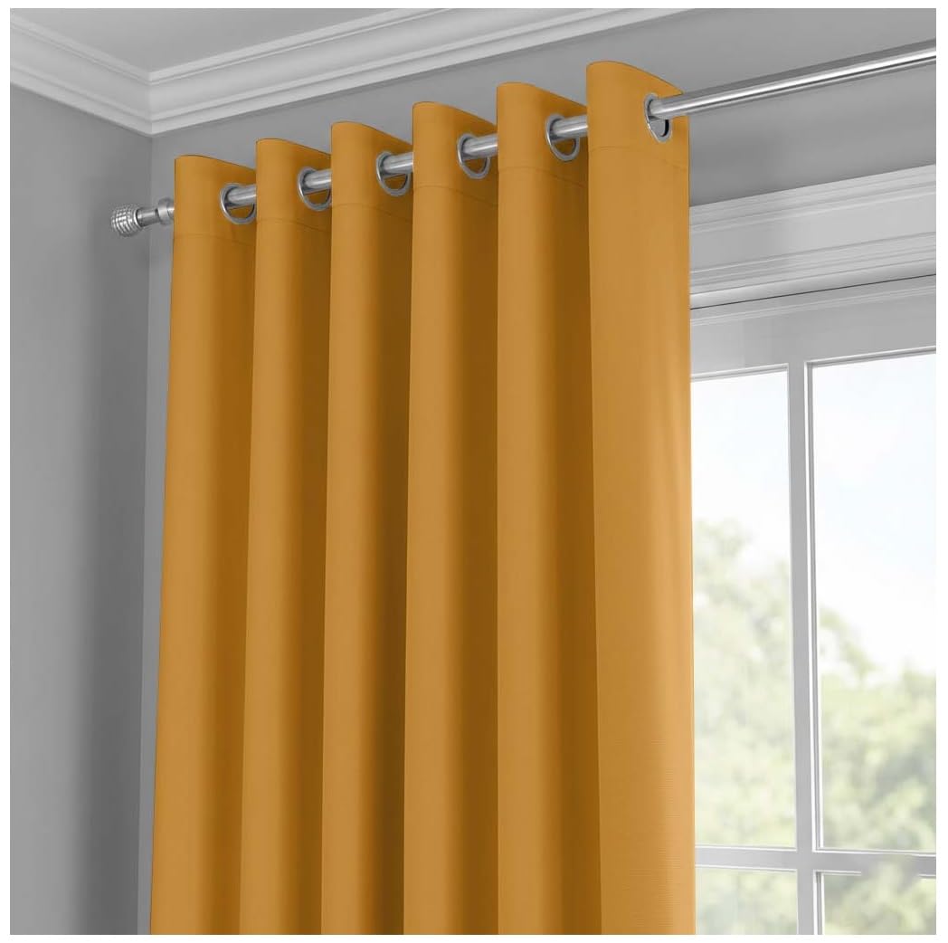 J.Din Blackout Curtains for Bedroom - Door Curtain Thermal Insulated Eyelet Panels - Single Drape for Living Room (Ochre Yellow, 46 x 72 Inch Drop, 1 Panel)
