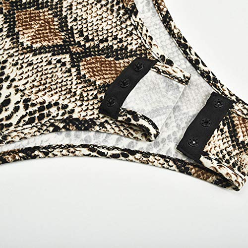 Fashion Women Sexy Hanging Neck Long Sleeve Leopard Bodysuit Jumpsuit Top Romper Brown