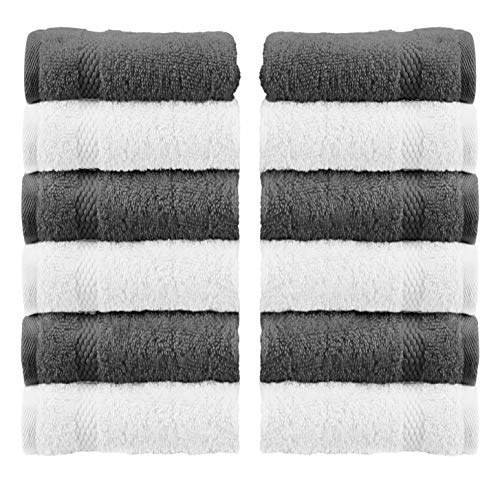 White Classic Luxury Cotton Washcloths - Large Hotel Spa Bathroom Face Towel |
