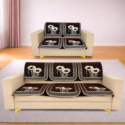 Image of Homerz Premium Chenille Fabric Sofa Cover | Soft, Durable & Dustproof | Decorative Couch Cover (Florida Coffee, 5 (3+2) Seater, Seat Cover with Backrest)