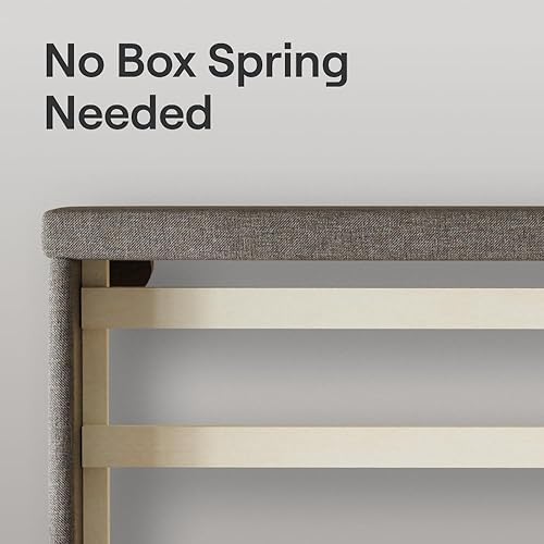 Miniatura 5 de Nectar Base de cama y cabecero, color gris, tamaño individual, patas de 8 pulgadas y listones de madera resistentes para apoyo, tapicería