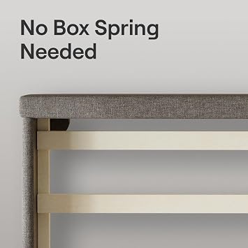 Nectar Bed Frame & Headboard, Grey, Twin, 8 Inch Legs, Sturdy Slats