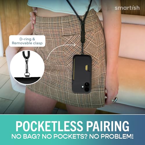 Image of Smartish iPhone 17 Wallet Case + Crossbody Lanyard Strap - [Slim + Protective] Phone Case Credit Card Holder + Universal Detachable Shoulder Neck Strap for Apple iPhone 17 - Black Tie Affair