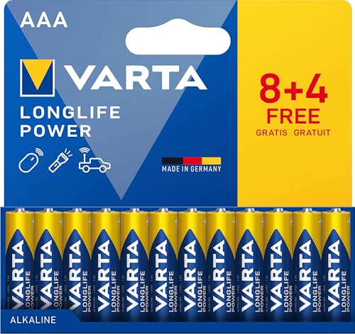 VARTA Batteries AAA Pack of 12, Longlife Power, Alkaline, 1.5 V, Ideal for...