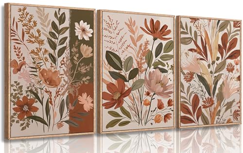COYIKC 3Pcs Boho Wall Art Green Botanical Print Floral Wall