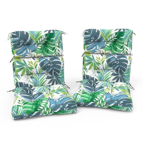 TWLEAR Outdoor High Back Patio Chair Cushions, Tufted Rocking Chair Cushions, Adirondack Cushions for Garden Porch Home Office Chair Use, 44” x 22” x 4”, 2 Pack, Islamorada Blue Green