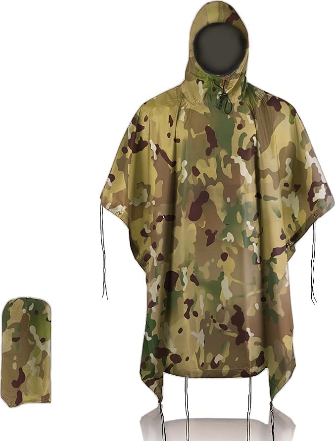 Fousam Camo Rain Poncho, Multi Use Waterproof Rain Coat for Hunting, Hiking, Traveling, Camping