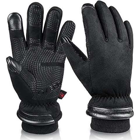OZERO Winter Gloves for Men Waterproof and Touch Screen Fingers Insulated Cotton Warm in Cold Weather Black Large Cover
