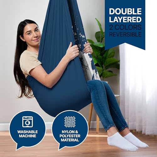 Image of Indoor Sensory Swing for Kids or Outdoor - Holds 300lbs, Double-Layer, & 360 Swivel, Calming Compression Therapy Swing Hammock for Kids & Adults with All Hardware - Sensory-Motor Toys & Gifts