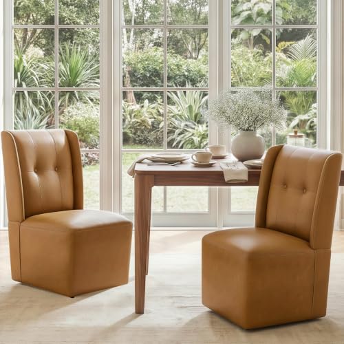 Rolling Dining Chair with Wheels Set of 2, Swivel Dining Chairs - Image 4