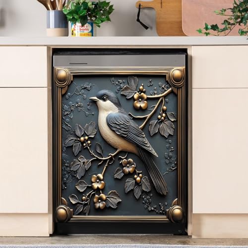 Metal Bird and Flower Dishwasher Magnet Cover Kitchen Decor 3D Style Art Decoration Refrigerator Magnetic Sticker,Magnetic Dishwasher Door Cover Decal 23 W x 26 H inches by Generic - Image 6
