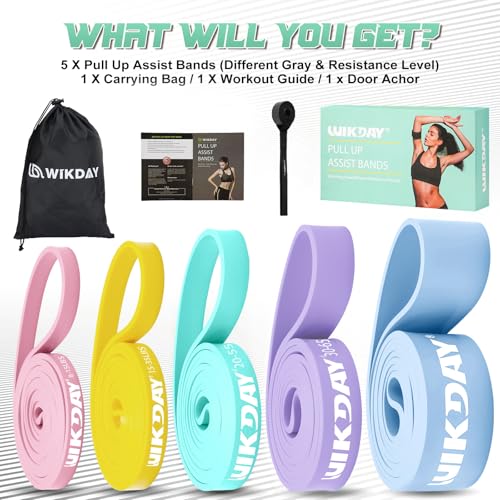 Image of WIKDAY Resistance Bands, Pull Up Bands, Workout Bands for Exercise, Thick Heavy Resistance Band Set with Door Anchor, Elastic Bands for Body Stretching, Training at Home /Gym for Men & Women