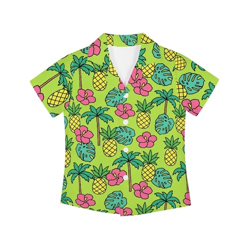 Image of Kids Hawaiian Shirt Quick Dry Button Up Flamingo Tropical Print Classic for Boys Girls 3-16 Years Old