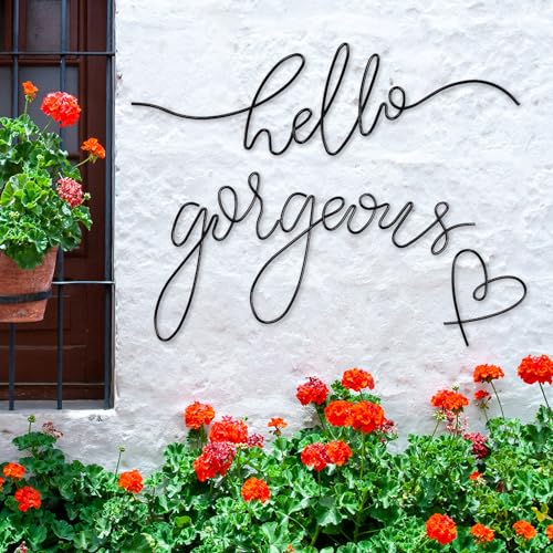Image of Hicarer Metal Hello Gorgeous Wall Art Minimalist Decor for Bedroom Bathroom Living Room Dressing Room Salon Office Home Decorations Easy to Install Wall Decor(Black,Classic Style)