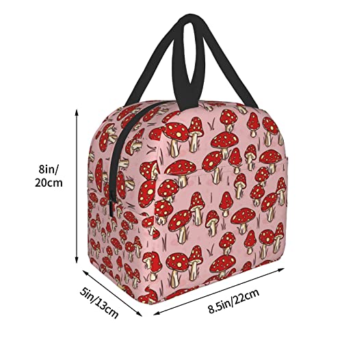 Pubnico Cute Mushroom On Pink Lunch Box , Bento Box Insulated Lunch Boxes Reusable Waterproof Lunch Bag With Front Pocket For Office Picnic Hiking Beach #TOP4
