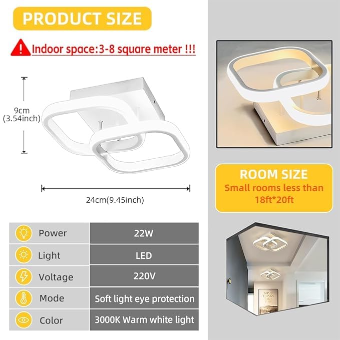 Image of 22W Modern Ceiling Light LED Acrylic Minimalism Square LED Ceiling Lamps for Hallway Office Bedroom Kitchen Living Room Ceiling Lights,Gu4