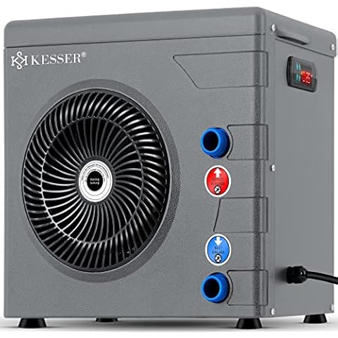 KESSER® Wärmepumpe für Pools Schwimmbecken bis 20.000 l Wasserinhalt, Pool Heizung Heizleistung 3,9 kW, 220V Betriebsspannung Wasseranschluss Ø 32/38 mm Durchflusssensor Digitalsteuerung, Grau Cover