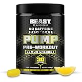 Beast Pump Non Stim Pre Workout Powder with L Citrulline - 30 Servings - Stim Free Zero Caffeine - Energy & Performance Preworkout - Lemon Sherbet