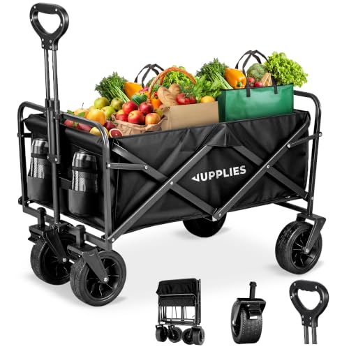 JUPPLIES Carro Dobrável com Rodas Grandes – Carro de Praia, Jardim e Supermercado | Carrinho de Transporte Dobrável Todoterreno, Asa Telescópica, Tela Resistente e Impermeável 150KG - L (90x49.5x59cm)