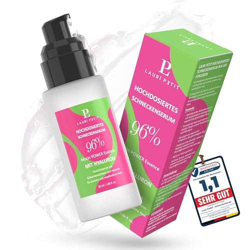 Lauri Petit® Schneckenserum – 96% hochdosierter Schneckenschleim mit Hyaluron – Korean Skincare Snail Mucin Face Cream – Gesicht Creme Schnecken Serum Anti Aging – Koreanische Schneckencreme (50ml)