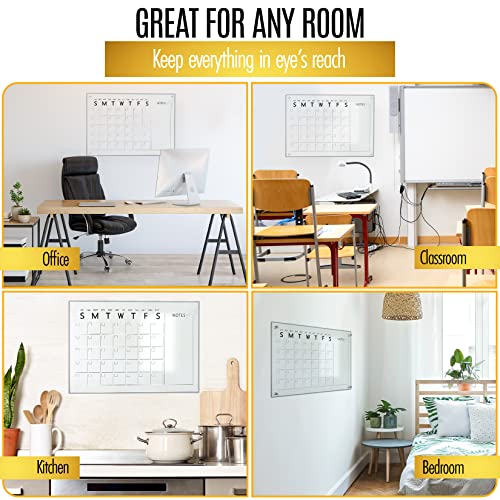 Acrylic Dry Erase Board Calendar For Wall (24”X18“) Clear Acrylic Wall Calendar White Board With 2 Color Markers, Dry Eraser & Magnetic Sticky Notes For Home & Office - Easy To Mount Acrylic Calendar #TOP2