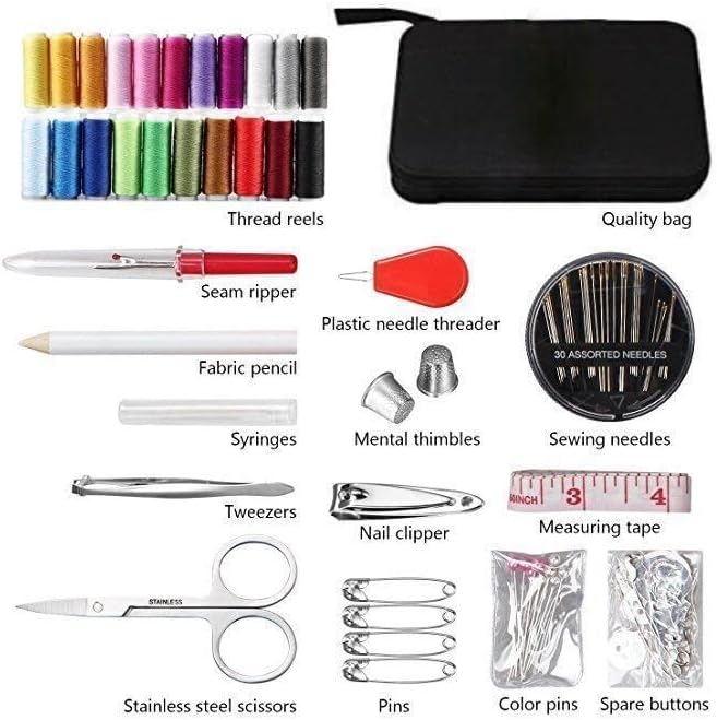 Miniatura 4 de DOONARCES 90 piezas de kit de costura para adultos, kit de costura portátil de viaje, organizador de costura negra, caja de almacenamiento, agujas