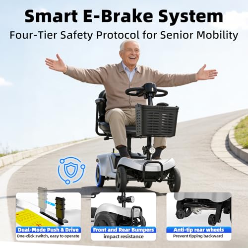 Mobility Scooter for Adults,4 Wheel Mobility Scooter,15 Miles Range,300LBS Capacity,Lightweight and Portable,with LED Headlights and Basket,Charger Included,Gifts Suitable for Elders,Silve
