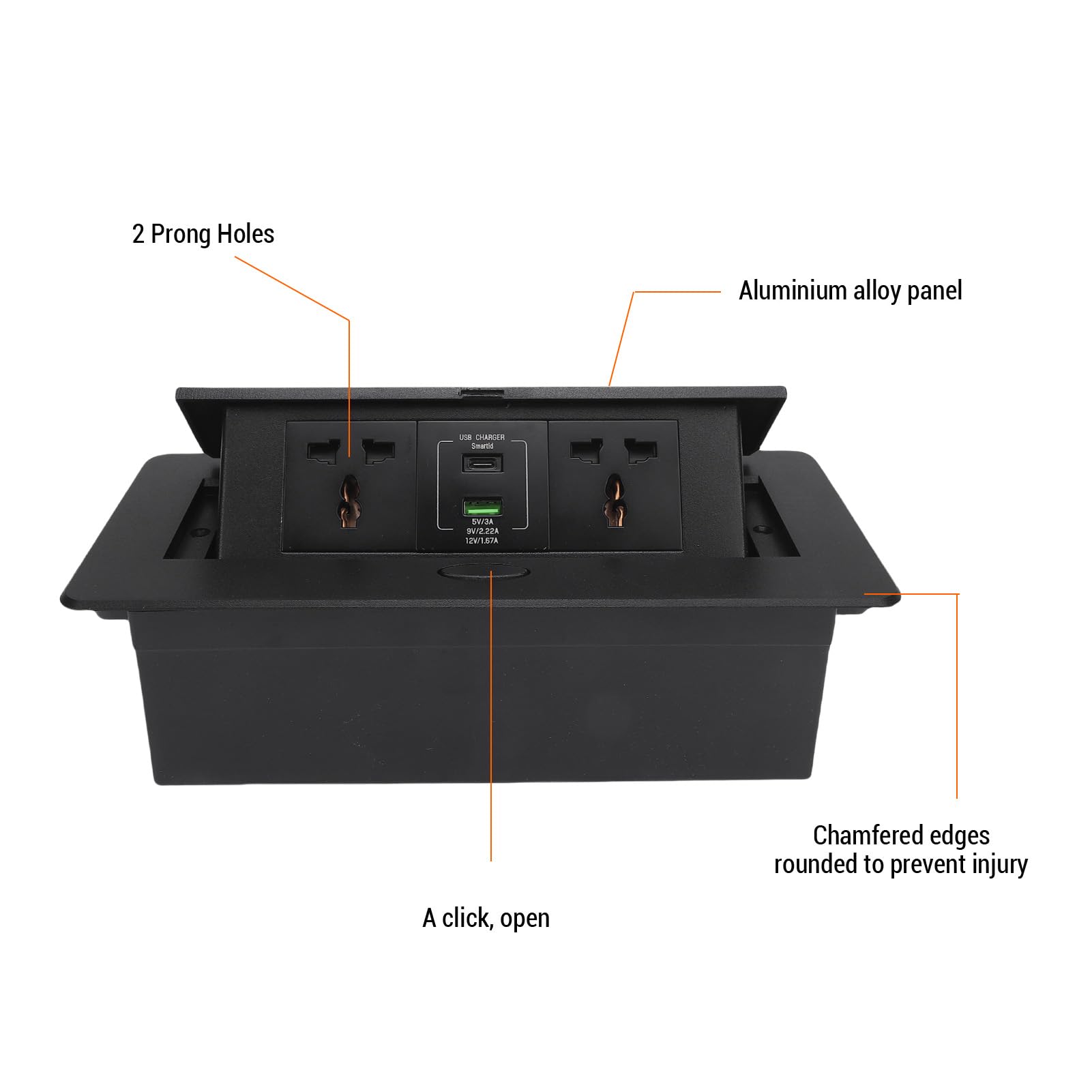 Fafeicy Pop Up Power Strip z 2 Gniazdami AC i Portami USB C 4000W Gniazdo Stacjonarne o Dużej Mocy do Użytku w Biurowej Sali Konferencyjnej