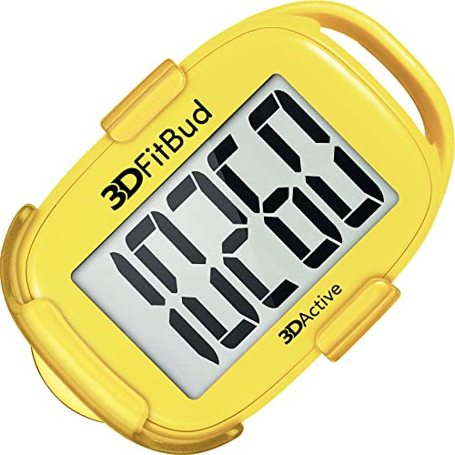 3DFitBud Simple Step Counter Walking 3D Pedometer By 3DActive with Clip Lanyard Accurate Step Tracker Large Display Easy to Use for Kids Men Women Adults Seniors - A420S - Yellow_