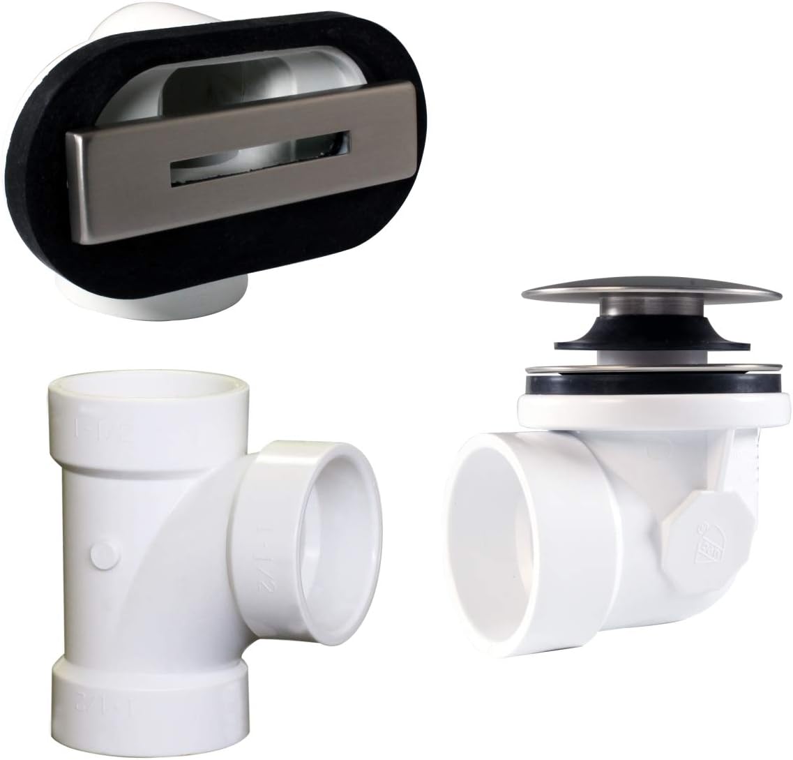 Linear Overflow Plumbers Pack withTee & ADA Tip-Toe Drain in Satin Nickel