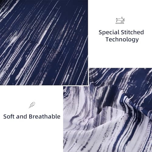 Dinjoy Ombre Blue Comforter Set Queen Size Gradient Navy Blue White Boho Bedding Set for Teen Men Women 7 Pieces Bed in A Bag Bohemian Bed Set with Comforter, Sheets, Pillowcases & Shams by Dinjoy - Used condition - Image 5