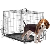 24-Inch Foldable Metal Wire Dog Crate, Collapsible Double Door Dog Crate with Removable Leak-Proof Pan, Divider Dogs Crate with Handle, Black