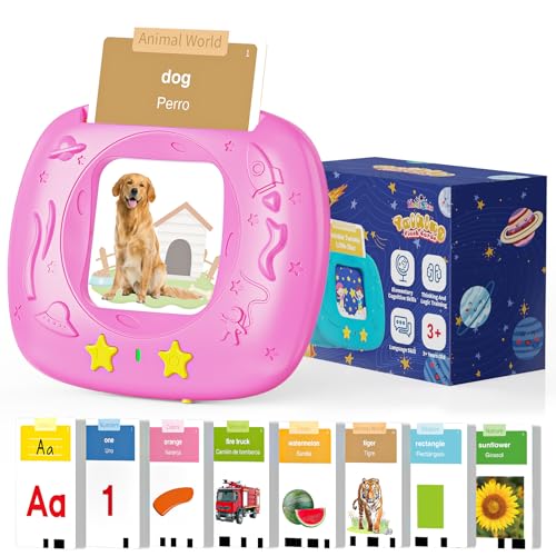 HOMESTEC Toddlers Bilingual Spanish & English Talking Flash Cards with 288 Sight Words, Speech Therapy Toys for 3 4 5 6 Years Old Boys and Girls, Learning Educational Kids Gifts (Pink)