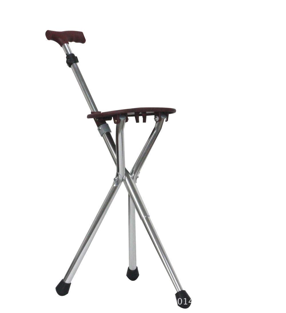 Taburete de Silla de bastón Plegable, Bastones, con Asiento, Taburete de Descanso de Pesca portátil con luz LED para Ancianos, muletas Times