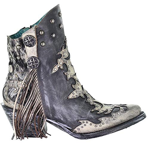 Corral Boots Womens Metallic Overlay Studded Fringe Pointed Toe Casual Boots Ankle Low Heel 1-2