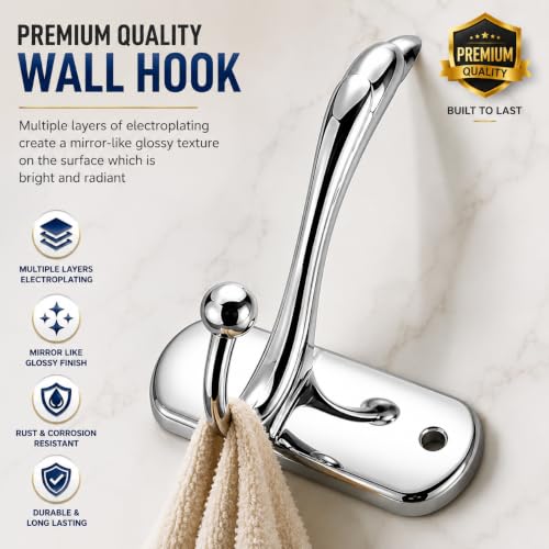 Image of Exclusive Extra Long 40 cm Antique Brass 6 Pin Metal Bathroom Cloth Hooks Hanger Door Wall Robe Hooks Rail for Hanging Keys, Clothes, Towel (3, Chrome)
