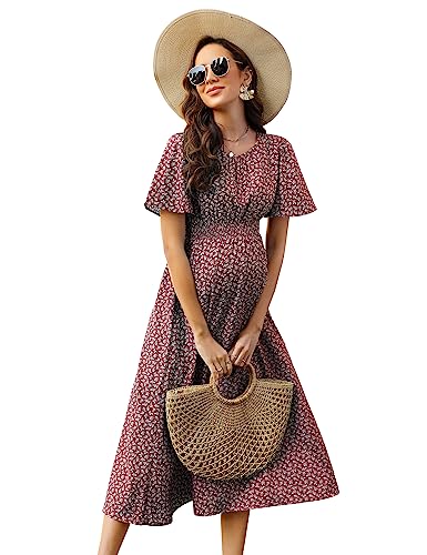 KOJOOIN Damen Umstandskleid Kurzarm Schwangerschafts Bedrucktes Kleid mit...