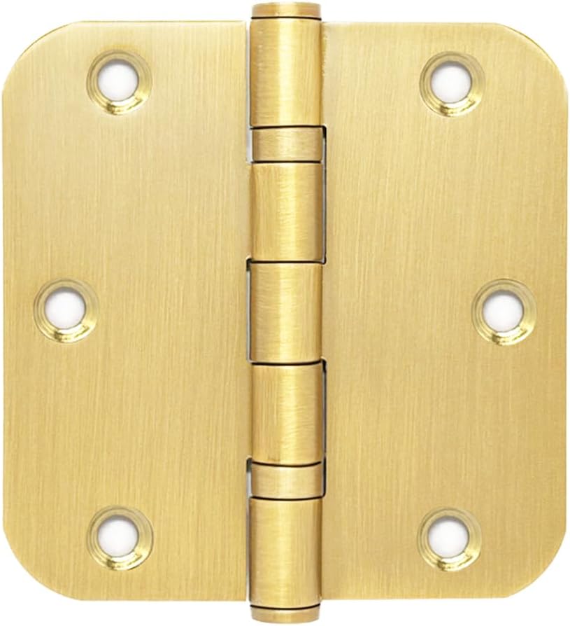 6 Pack 3.5'' Ball Bearing Door Hinges, 3.5in x 3.5in Stainless Steel Door Hinges with 5/8 inch Radius Corner for Exterior & Interior Doors (Brass)