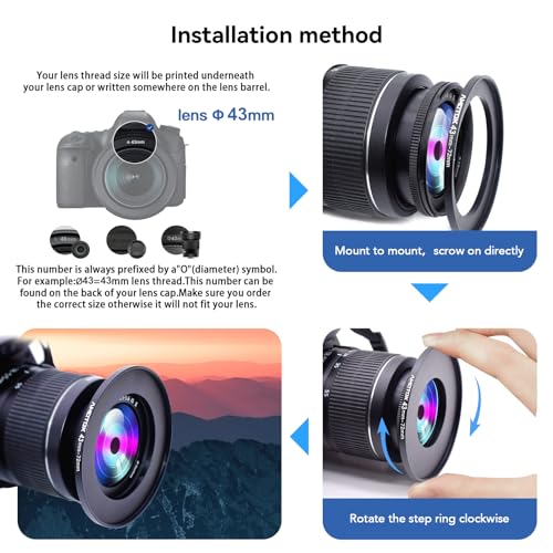 Anillo Adaptador de Lente 43 mm a 72 mm, Compatible con Todos los Lentes de Cámara de 43 mm y Filtros UV, CPL, ND y Sombreros de Lente de 72 mm miniatura 5