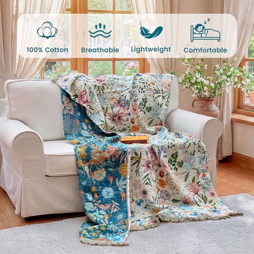 Image of MSGKV Boho Throw Blanket 50 inchx60 inch Fall Cotton Orchid Blanket for Couch