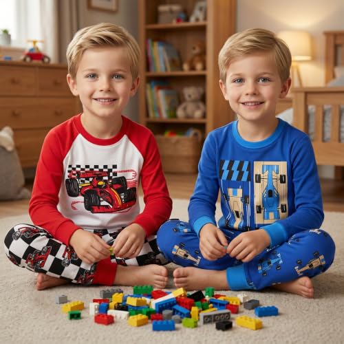 Image of DAUGHTER QUEEN Boys Pajamas 4 Pieces Long Set 100% Cotton Sleepwear Size 18 Months-12 Years