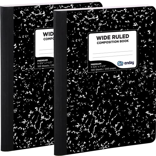 Marble Composition Notebook Wide Ruled Black And White Composition Books 100 Sheets (2 Pack) #TOP1