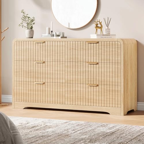 Modern 6-Drawer Wood Dresser with Curved Profile