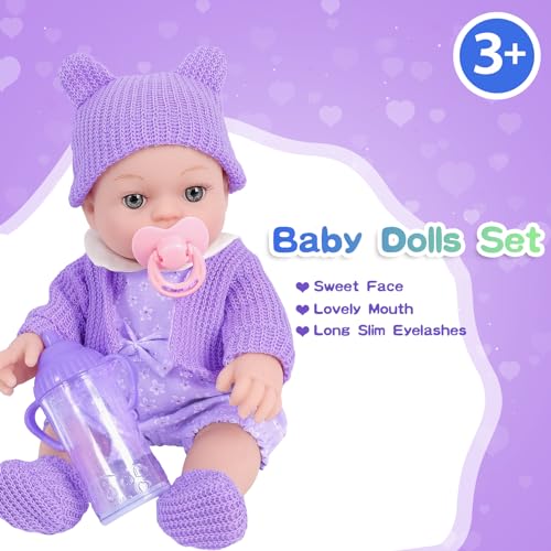 Zntwei QDS18 12 Inch Backpack Baby Doll Playset With Washable Dolls And Accessories Includes Backpack, Bottles, Nipple, Blankets, Hats, Clothes, Socks First Baby Dolls For Toddlers 3 Years And Up thumb #4